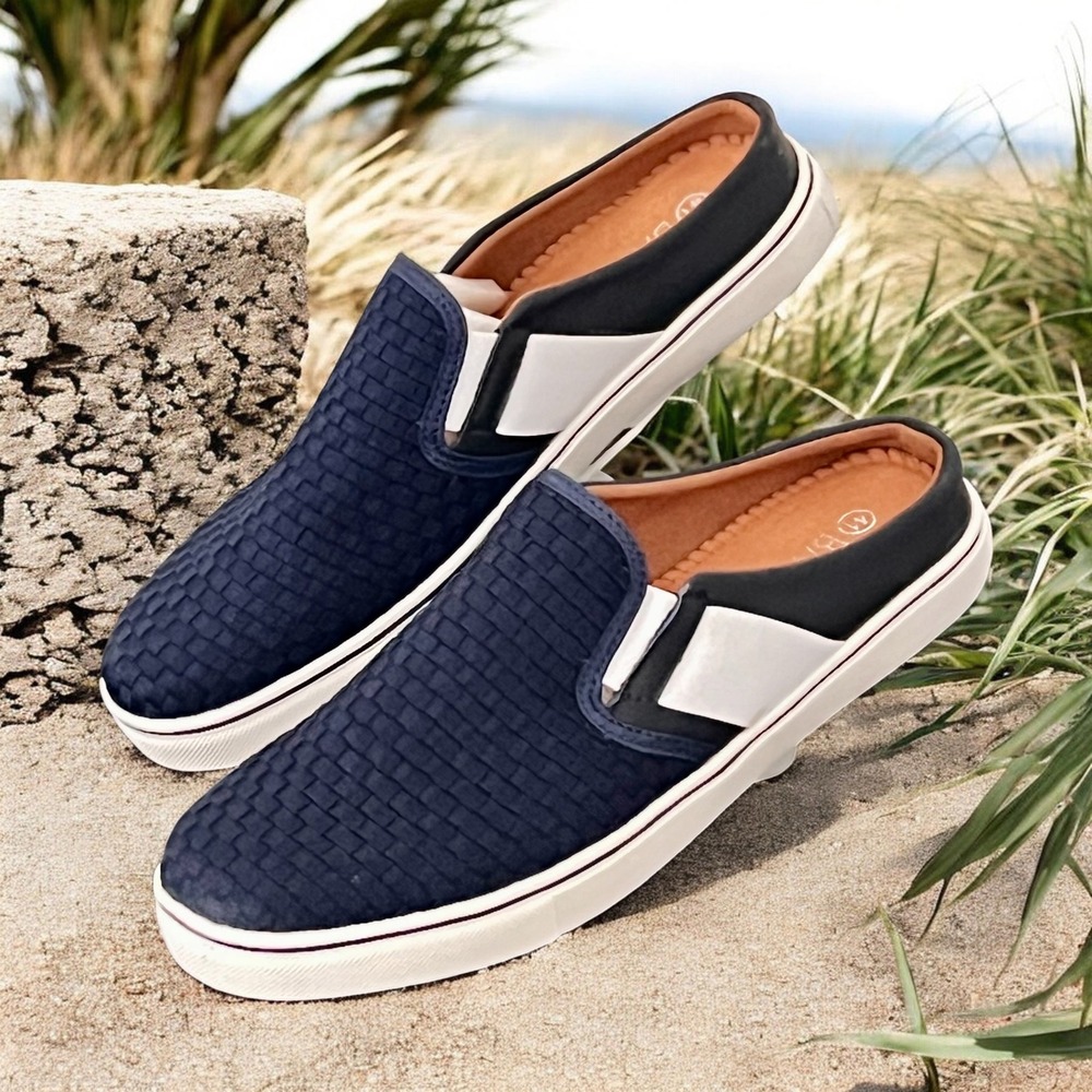 Bernie Mev Slip On Mules Sz EU 41 Woven Elastic Memory Foam Artemis Walking Navy - Picture 7 of 14